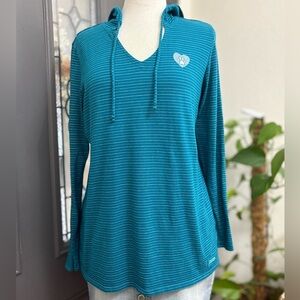 Life is Good Women's Long Sleeve Striped Hooded Crusher Lite Tee Paw Print Heart